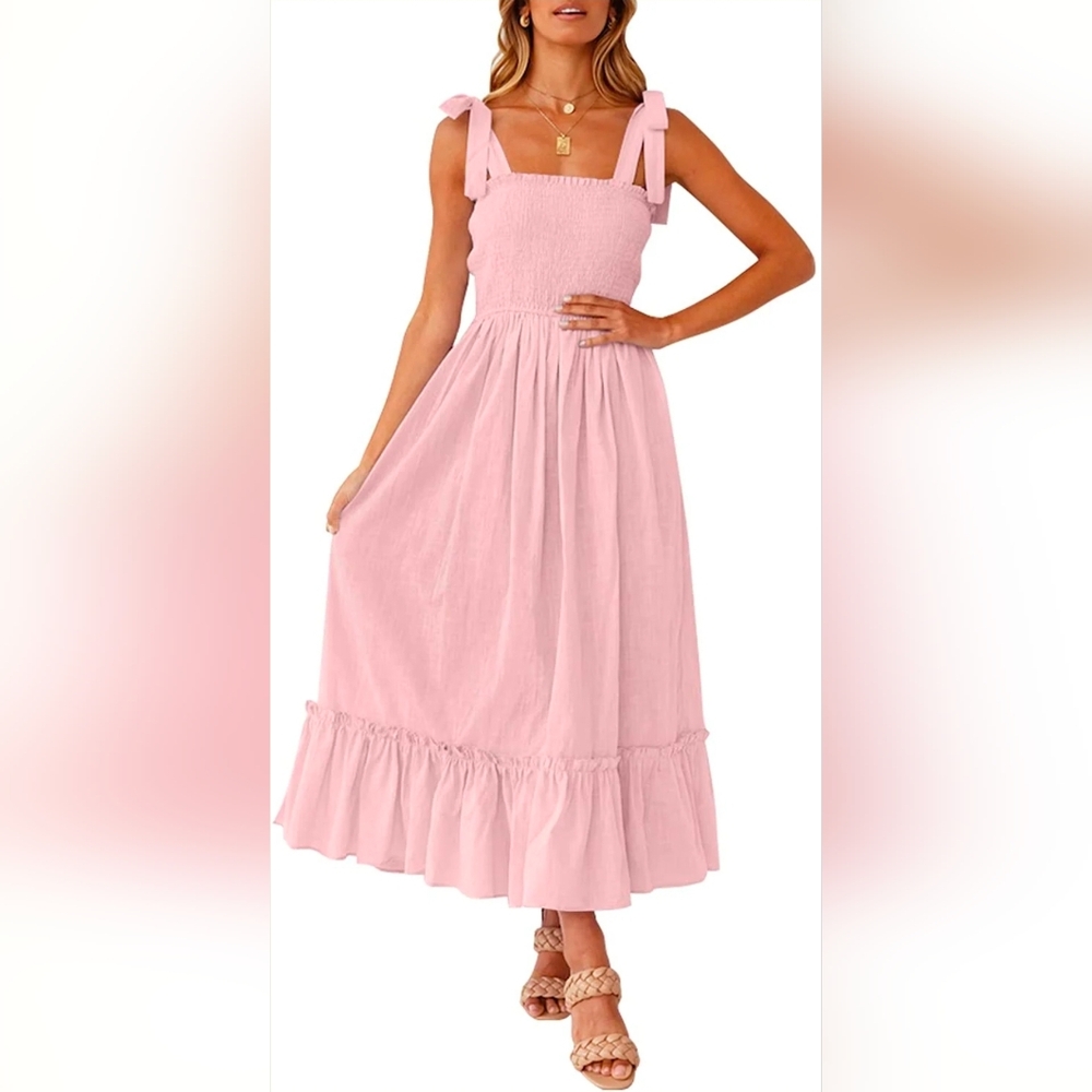 Chic Pink Maxi Dress with Bow Straps